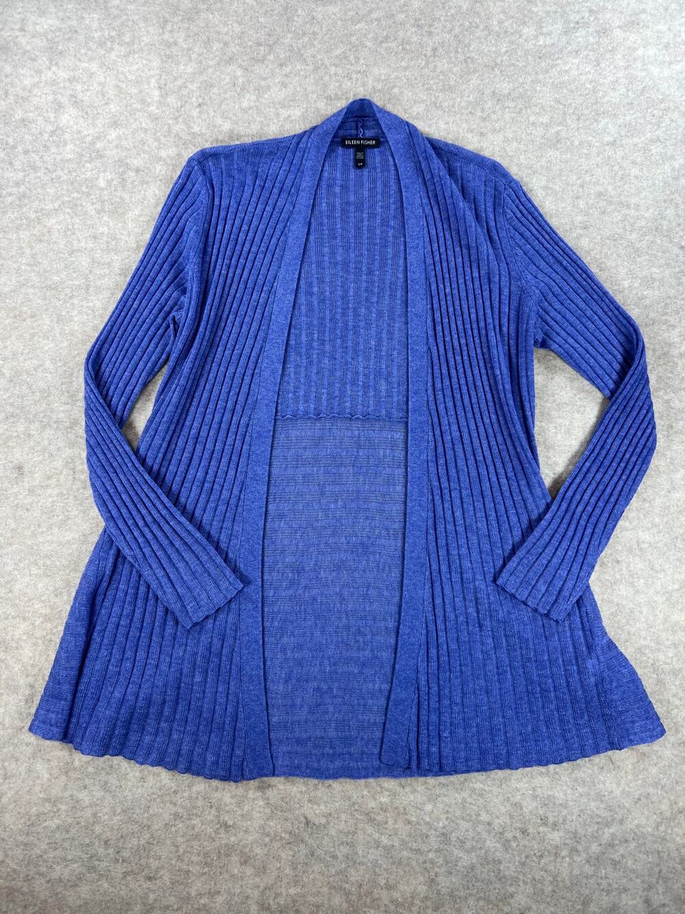 Eileen Fisher Open Front Ribbed Cardigan Sweater Blue Size Small Lagenlook
